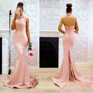 Sexy Sleeveless Halter Stain Evening Dress